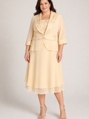 Midnight Velvet 22W YELLOW LACE JACKET DRESS SET 2 Pc Formal Wedding NWOT